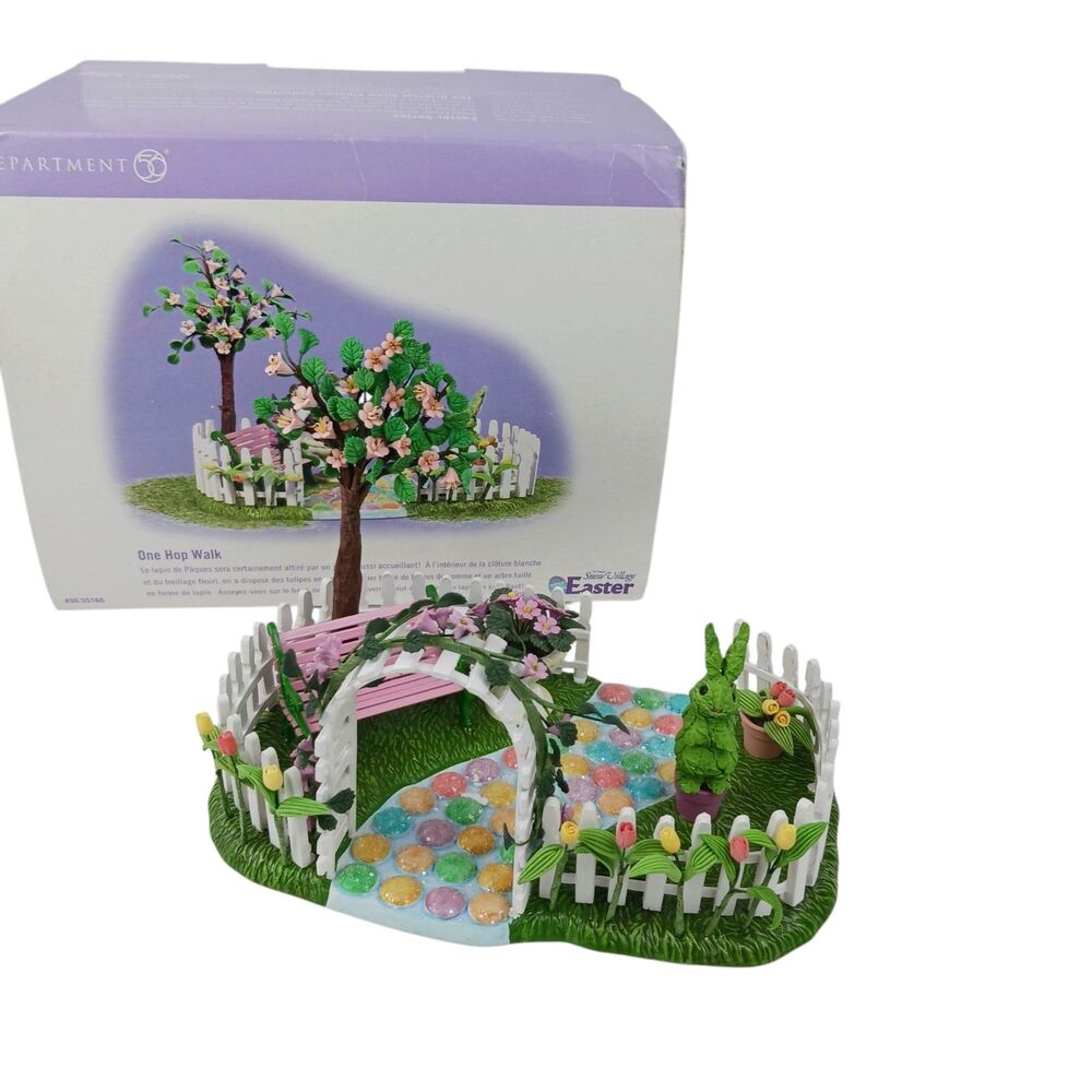 Dept 56 ONE HOP WALK Snow Village Easter 2002 # 56.55160 w/Box Bunny Park Tulips